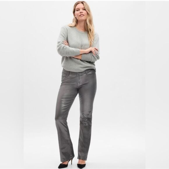 Gap Baby Boot Silver Gray  Metallic Mid-Rise Bootcut Jeans-Size 2 LONG (26) - Picture 1 of 14